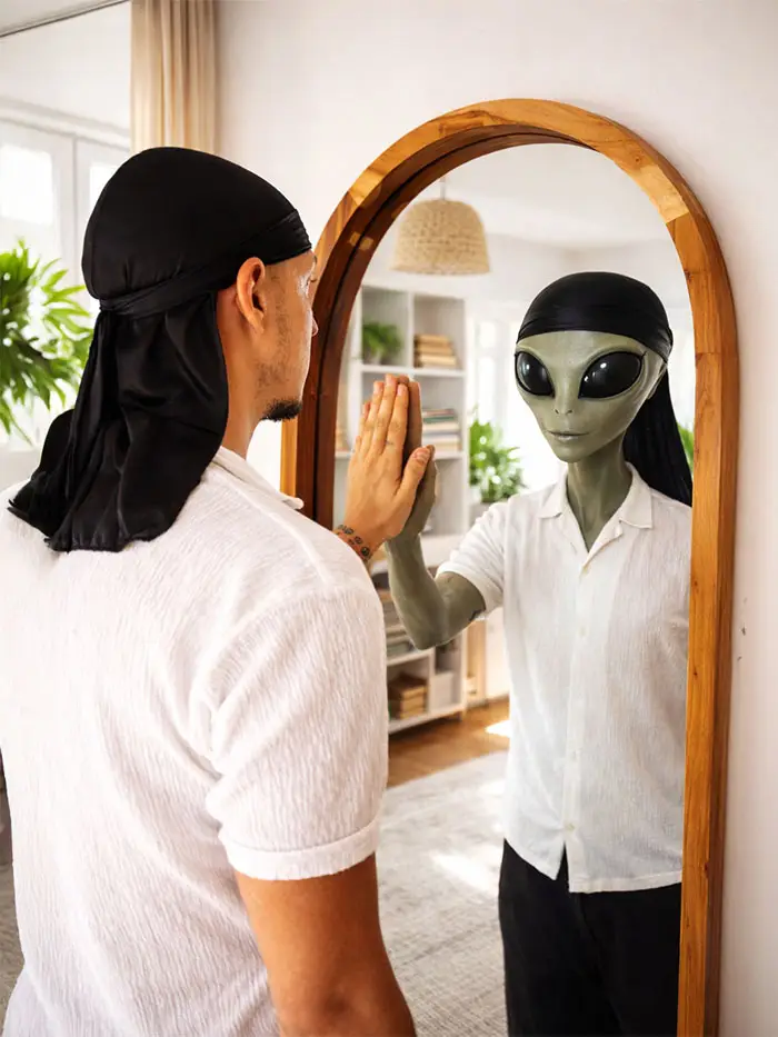 Gaupiano und Alien im Spiegel
