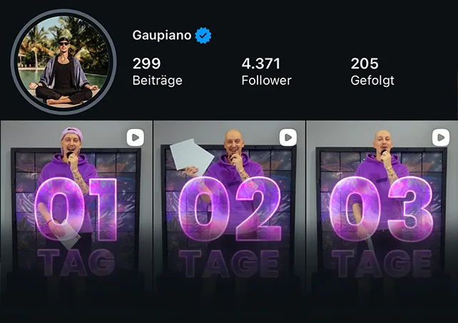 Instagram Profil von Gaupiano mit der FLUGRAUSCH Kampagne